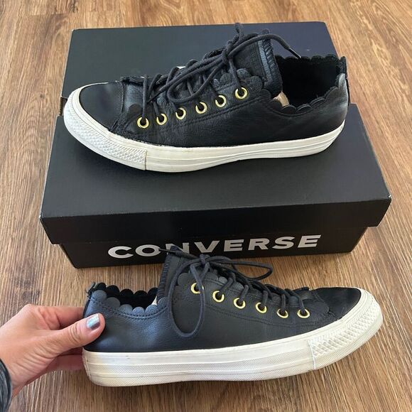 CONVERSE Chuck Taylor all star black leather lace up shoes sneakers women's 8 - Picture 7 of 7